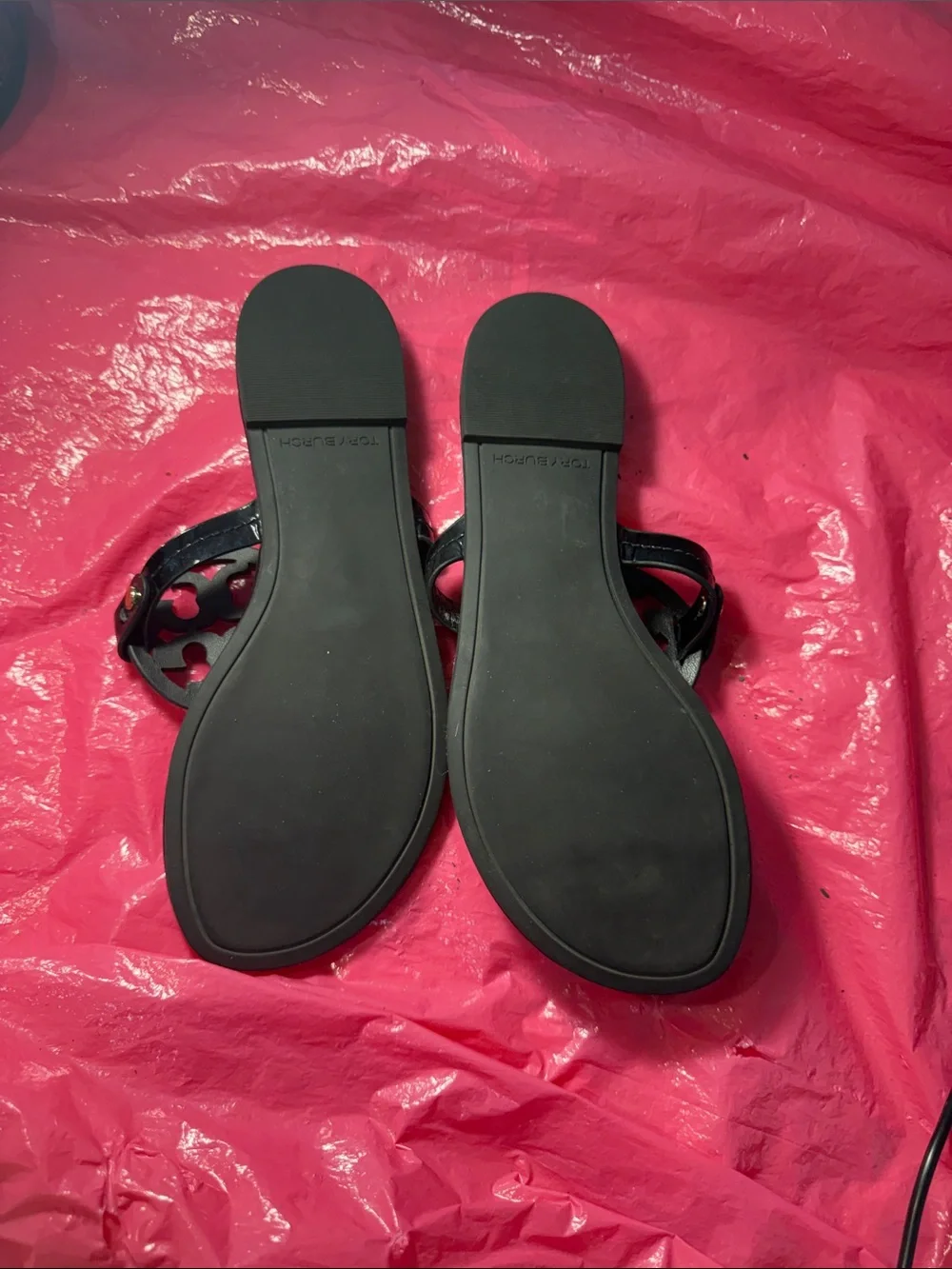 Tory Burch Black Patent Logo Thong Sandals